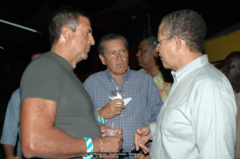 The Hon. Orette Bruce Goldwin, M.P., Prime Minister of Jamaica, Minister of Tourism, Hon. Edmund Bartlett, and Director of Tourism, Basil Smith at the Air Jamaica Jazz and Blues Festival 2008 The Art of Music - Thrusday, January 24, 2008 - Air Jamaica Jazz & Blues 2008 The Art of Music venue at the Aqaueduct on Rose Hall Resort & Counrty Club, Montego Bay, St. James, Jamaica W.I. - Thursday, January 24 - Saturday, January 26, 2008 - Photographs by Net2Market.com - Claudine Housen & Barry J. Hough Sr, Photographers - Negril Travel Guide, Negril Jamaica WI - http://www.negriltravelguide.com - info@negriltravelguide.com...!