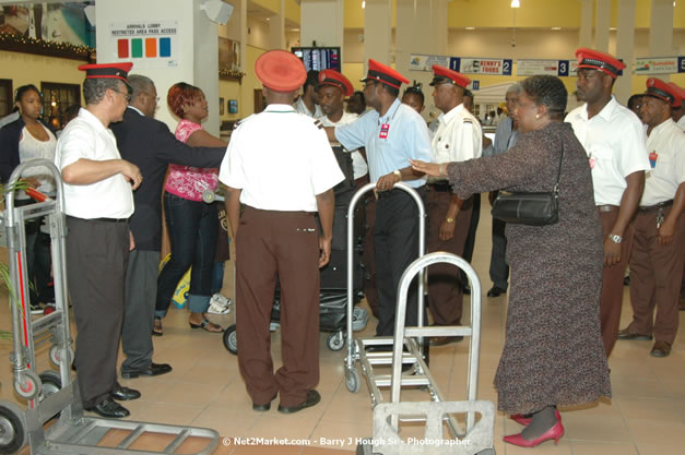 Minister of Tourism, Hon. Edmund Bartlett - Director of Tourism, Basil Smith, and Mayor of Montego Bay, Councillor Charles Sinclair Launch of Winter Tourism Season at Sangster International Airport, Saturday, December 15, 2007 - Sangster International Airport - MBJ Airports Limited, Montego Bay, Jamaica W.I. - Photographs by Net2Market.com - Barry J. Hough Sr, Photographer - Negril Travel Guide, Negril Jamaica WI - http://www.negriltravelguide.com - info@negriltravelguide.com...!