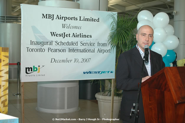 MBJ Airports Limited Welcomes WestJet Airlines - Inaugural Scheduled Service From Toronto Pearsons International Airport - Monday, December 10, 2007 - Sangster International Airport - MBJ Airports Limited, Montego Bay, Jamaica W.I. - Photographs by Net2Market.com - Barry J. Hough Sr, Photographer - Negril Travel Guide, Negril Jamaica WI - http://www.negriltravelguide.com - info@negriltravelguide.com...!