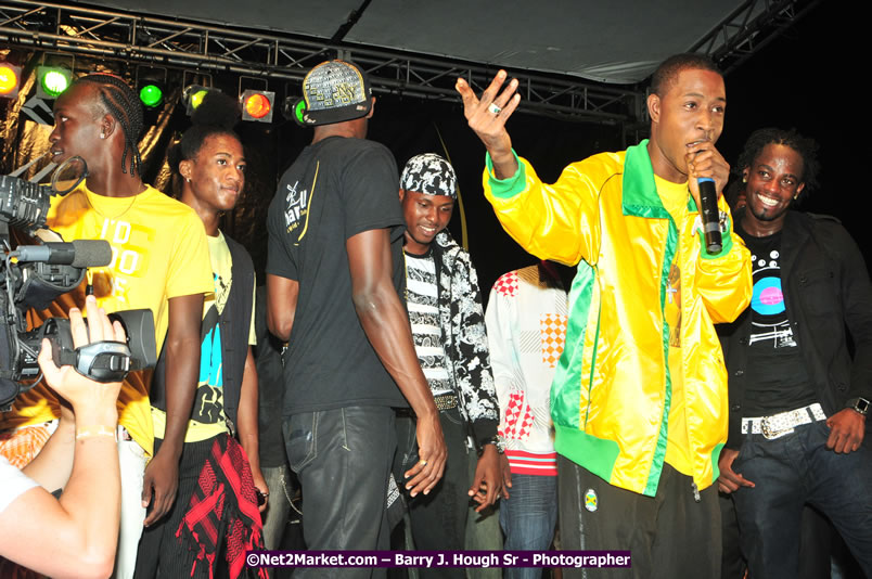 Usain Bolt of Jamaica - The Fastest Man In The World  - Usain Bolt Homecoming Celebrations Concert at the William Knibb High School Play Field, Trelawny - Ice, Ding Dong, Ravers Clavers, D'Angel, Voicemail, RDX and Dancers, Wayne Marshall, Tammi Chynn, Bugle, Nero, Tanya Stephens, Richie Spice, Kip Rich,and Shaggy - Photographs by Net2Market.com - Barry J. Hough Sr. Photojournalist/Photograper - Photographs taken with a Nikon D300 - Negril Travel Guide, Negril Jamaica WI - http://www.negriltravelguide.com - info@negriltravelguide.com...!