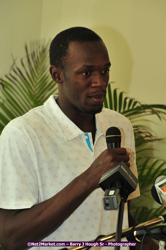 Usain Bolt of Jamaica - The Fastest Man In The World  - Usain Bolt Homecoming Celebrations - Press Conference at the Grand Bahia Principe &amp; Sherwood Content - Waldensia Primary School - Photographs by Net2Market.com - Barry J. Hough Sr. Photojournalist/Photograper - Photographs taken with a Nikon D300 - Negril Travel Guide, Negril Jamaica WI - http://www.negriltravelguide.com - info@negriltravelguide.com...!